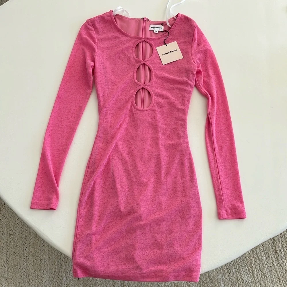 New Superdown pink long sleeve Pamela cut out dress XS - Picture 2 of 4